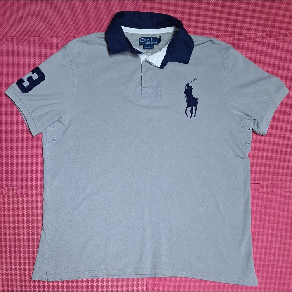 Polo Ralph Lauren Gray Custom Fit Rugby Shirt Big Pony Logo Size XL Men's
